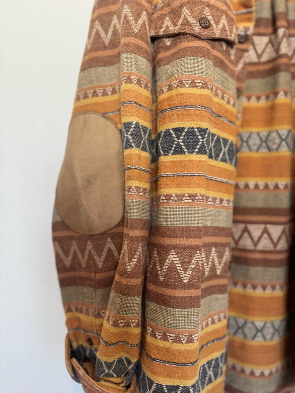 Striped Aztec Pattern Button-Up Jacket in Mustard & Rust - Picture 5 of 8